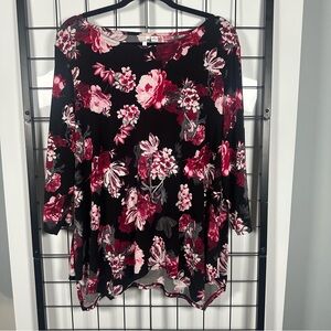 Elle Black/Pink Scoopneck 3/4 Sleeve Tunic Women's XL